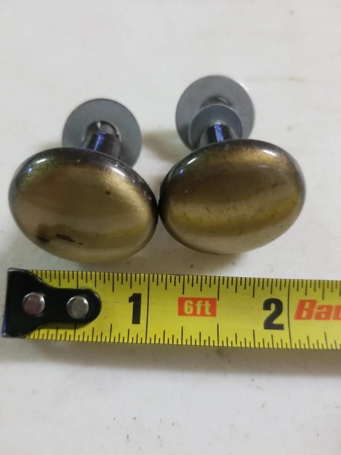 Pair of Antique Vintage Brass Finish Cabinet Door Knobs Drawer Pulls Gold Metal
