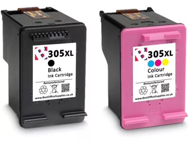 2 cartouches compatibles HP 305 XL 305XL Sans Niveau d'encre Noir + C