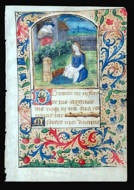 c. 1500 MEDIEVAL BOOK OF HOURS LEAF, FRANCE, BATHSHEBA - ILLUMINATED MINIATURE c. 1500 MEDIEVAL BOOK OF HOURS LEAF, FRANCE, BATHSHEBA - ILLUMINATED MINIATURE