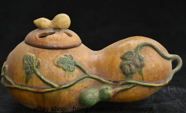 10.6'' rare chinese TangSanCai Pottery Geomancy gourd  Incense Burner Censer