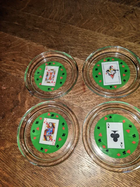 Luminarc Card Party Playing Card Glass Coasters 4" Poker Night Vintage Barware