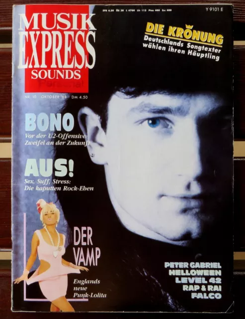 Musik Express Sounds 10/88 Cover: Bono von U2, Peter Gabriel, Level 42, Falco