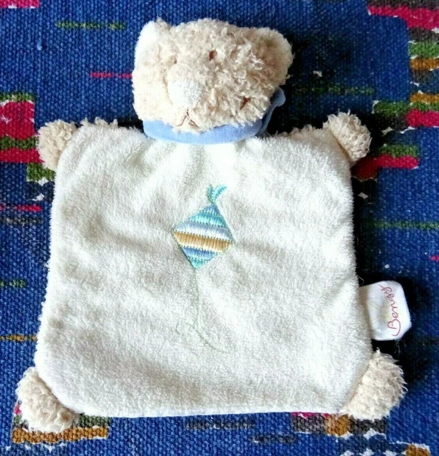 5Pa/ Doudou Plat Bengy Ours Blanc Creme Foulard Bleu Cerf Volant Exc Etat