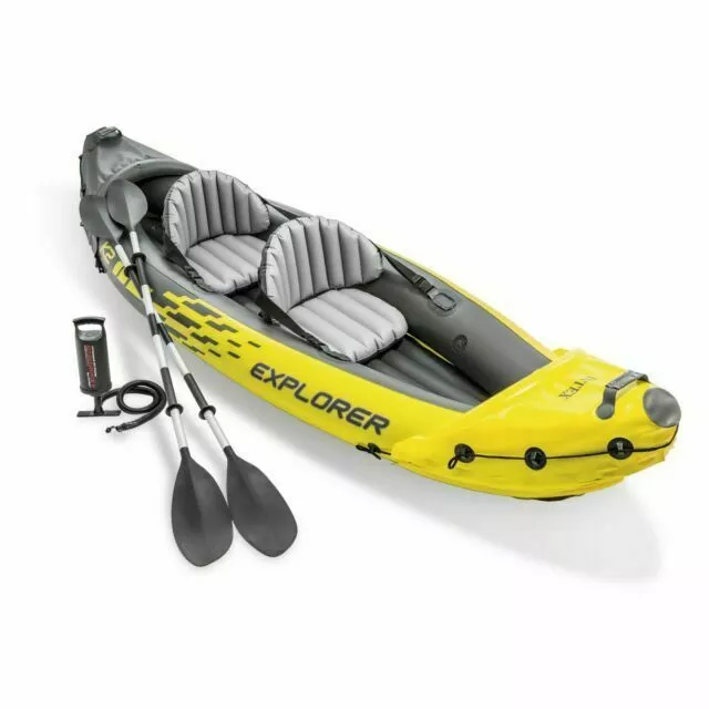 Intex Explorer K2 2-Person Inflatable Kayak Set w/ Oars & Air Pump - Yellow NEW