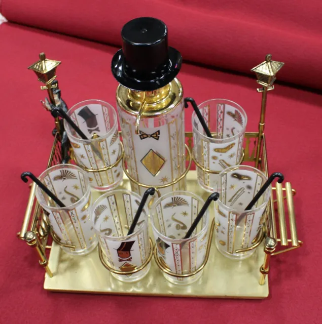 A RARE GLENSHAW GLASS CO. COCKTAIL SET - Top Hat Cocktail Set - COMPLETE
