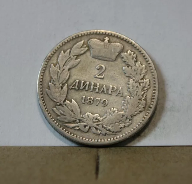 Monnaie argent 2 dinara 1879 serbie peu courante