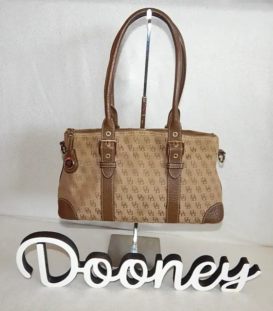 Dooney Bourke Handbag Bag Signature DB Khaki Tan Cocoa Leather Tote Vintage GUC