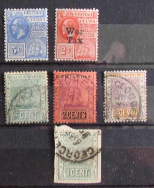 British Guiana Postage Stamps 4 used and 2 mint Stamps 1889-1907 KGV and QV