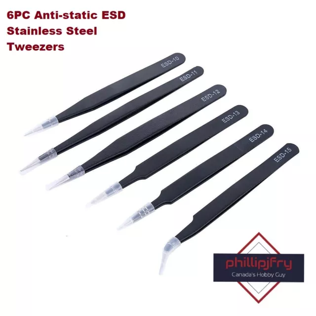 6PC Anti-static ESD Stainless Steel Tweezers Repair Tools Maintenance. CANADA!!!