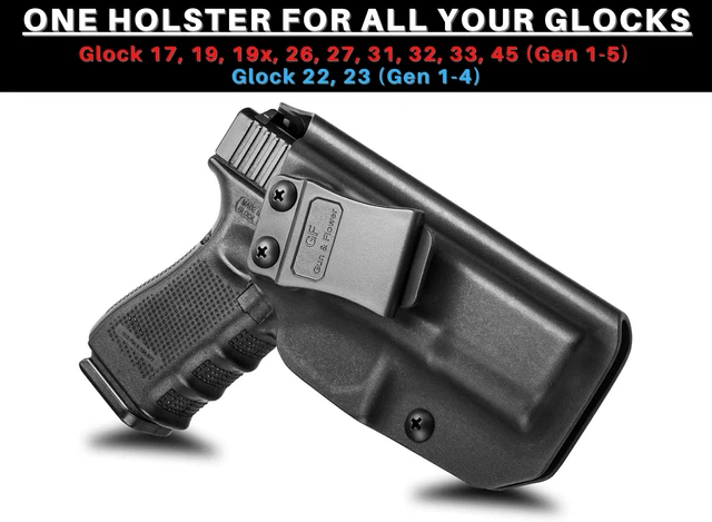 thumbnail image 2 of IWB Kydex Concealed Holster For Glock 17/19/22/23/26/27/31/32/33/45 Gen 1-5 – Right Hand, Adjustable Cant, Clip Attachment 2 of 5