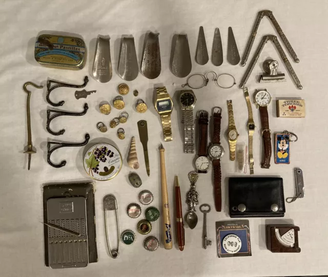Vintage Junk Drawer Lot Of Leather Brass Tin Collectibles War Buttons Odd And Ends 1400 Picclick