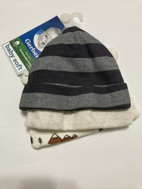 Brand New Infant Boys Size 0-6 Months Gerber 3 Pack Baby Caps