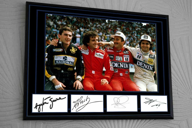 AYRTON SENNA ALAIN PROST NIGEL MANSELL NELSON PIQUET Signed Framed