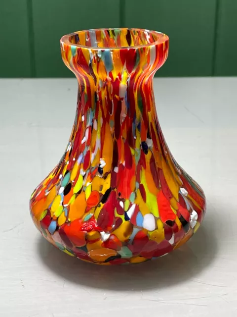 VINTAGE 1930s CZECH REPUBLIC ART GLASS ORANGE/RED SPLASH POSY VASE