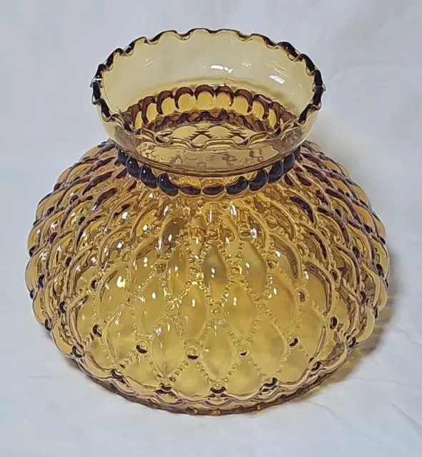 7 in Amber Gold Diamond Quilted Glass Hurricane Oil Lamp Shade Vintage 1970's