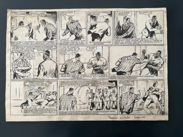 rare Planche Originale Carlo Cossio "Alain la foudre : Terreur de Cuba"P10 1947.