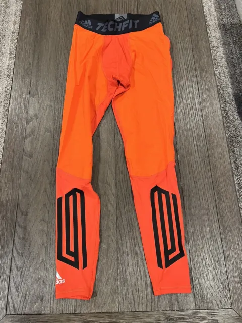 Mens Adidas  Spandex Tights Wrestling Compression Pants Black Orange Small