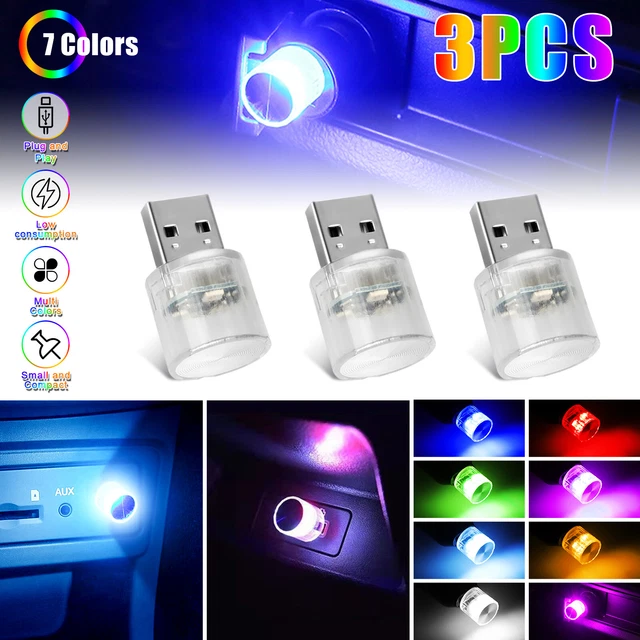 3x Mini RGB LED USB Car Interior Neon Light Atmosphere Ambient Lamp Accessories