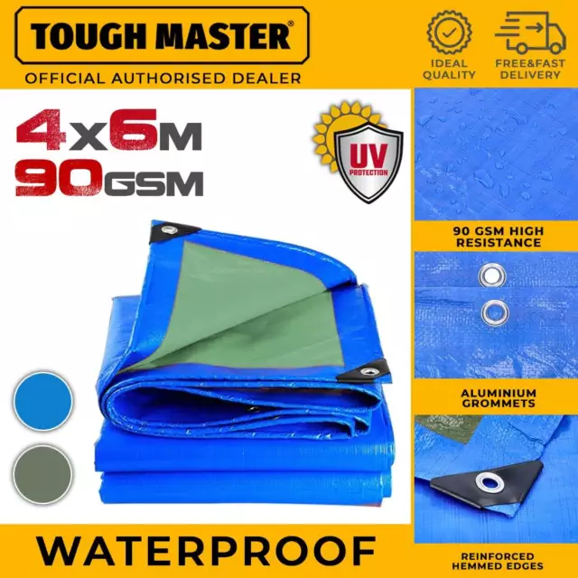 Heavy Duty 4×6 m Tarpaulin Waterproof Cover Tarp Ground Camp Sheet Blue/Green