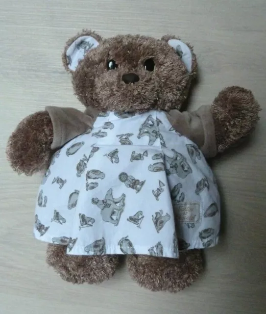 F4. DOUDOU PELUCHE TARTINE ET CHOCOLAT OURS robe blanc marron lion 26cm - TTBE