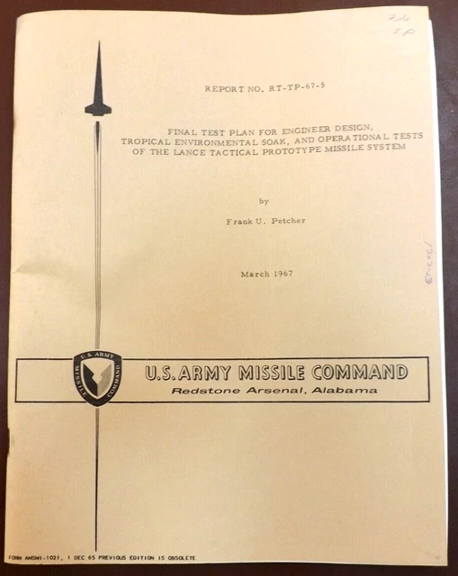 VINTAGE 1967 US Army Missile Command Amcom Redstone Arsenal Al Lance