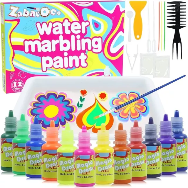 12 Farben Magic Marble Marmorierfarbe Set Grundfarben Wasser Paint Malset Kinder