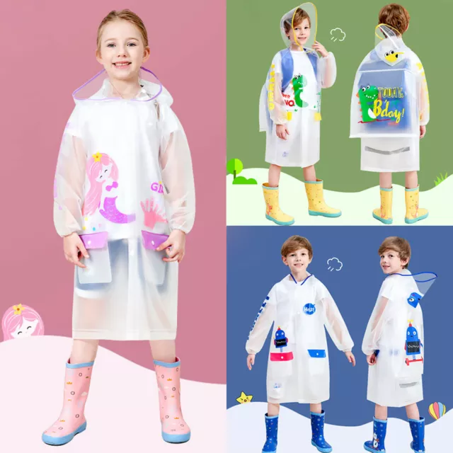 Kids Boys Girls Hooded Rain Ponchos Waterproof Windbreaker Raincoat Rainwear