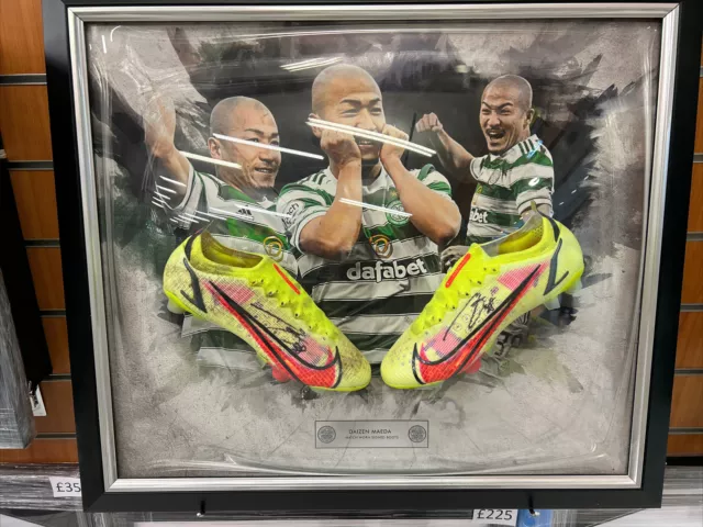 Daizen Maeda Framed Signed Match Worn Boots in Celtic Picture Display with COA