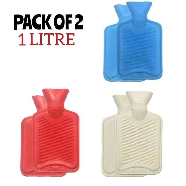 2 X 1L HOT WATER BOTTLE Small Natural Rubber WARMER PAIN RELIEF HEAT Compress