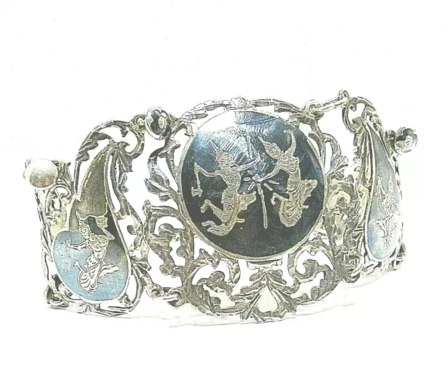 68. prachtvolles Tula Niello Made in Siam Vintage Armband 925er Silber massiv