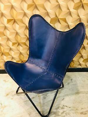 Handmade Blue Buffalo Leather Butterfly Chair Lounge Relax Arm Chair Home Décor