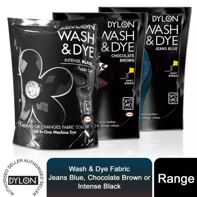 DYLON Wash & Dye Fabric Dye, Jeans Blue, Chocolate Brown or Intense Black
