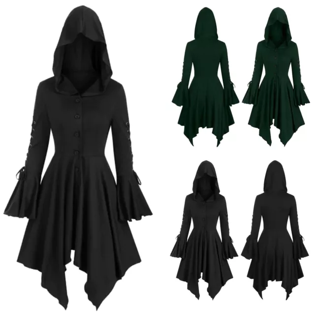 Women Vintage Lace Gothic Dresses Medieval Renaissance Hooded Dress Costume