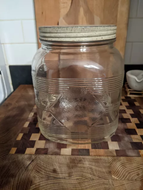 Antique Hoosier Cabinet Ribbed 1 Gallon Jar with Lid