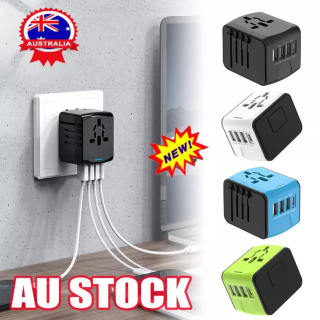 Universal Type-C 3 USB Charger World Travel Adapter US/UK/EU/AU Plug Converter