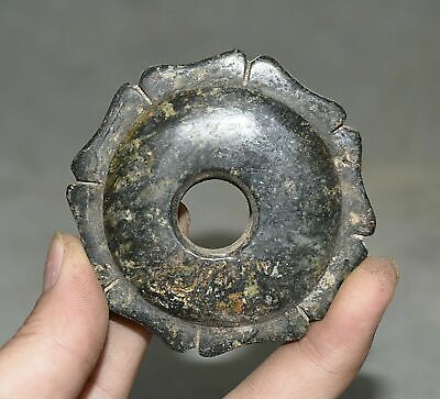 2.6" China Hongshan Culture Old Jade (Black Meteor) Carved "Xuan jI” Pendant