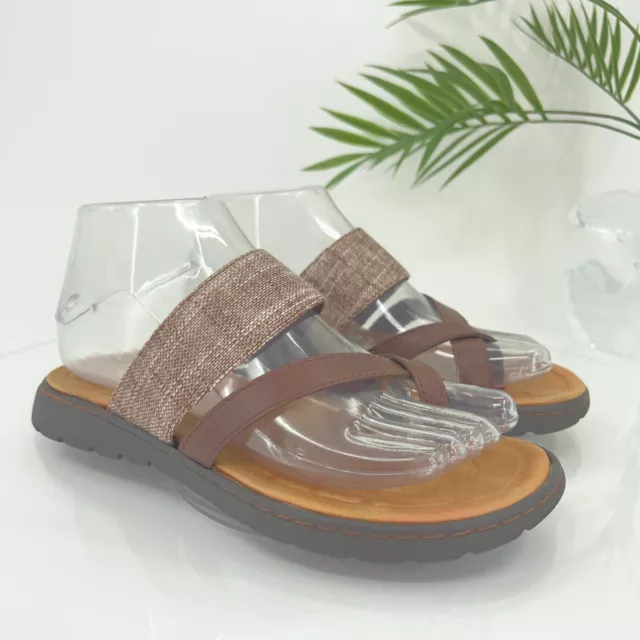 Born Women's Sandal Size 6 Brown Fabric Leather Thong Slide Flip Flop Strappy