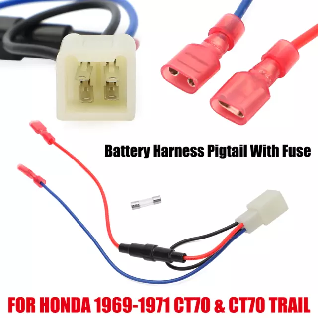 Battery Harness Pigtail Connector Wire w/ Fuse For Honda CT70 Trail 1969-1971