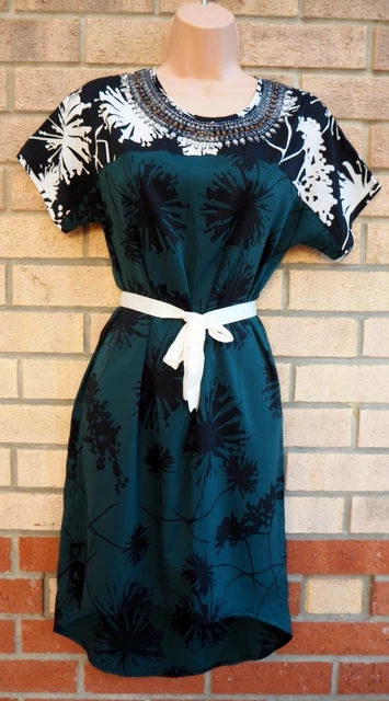 Tunica Mini Abito River Island Verde Bianco Floreale Collo Cintura Cambio 10 S