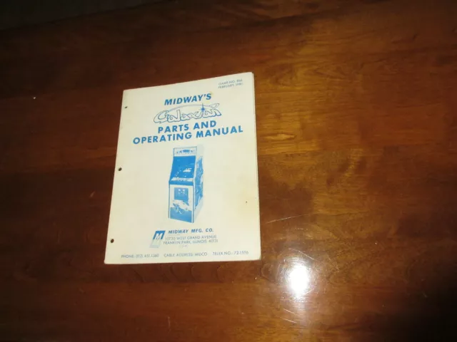 Midway GALAXIAN Arcade Videogame Parts and Operating Manual