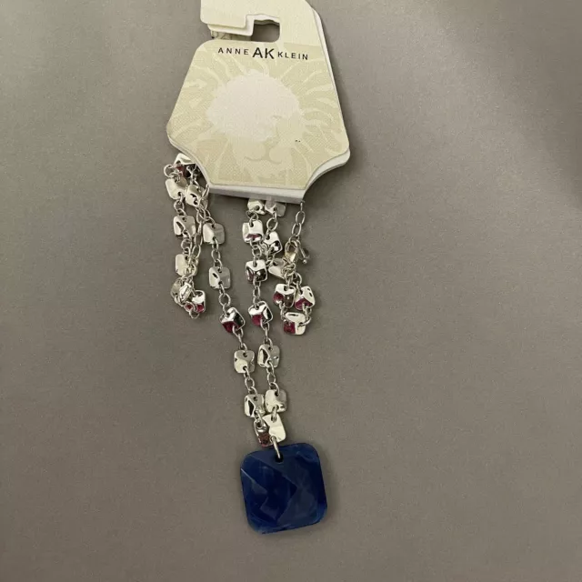 Anne Klein Silver-tone Chain Blue Square Pendant Fashion Necklace