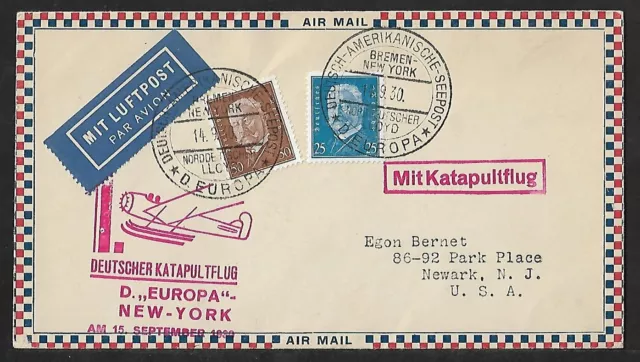 Catapult Germany Bremen To Us Air Mail Cover 1930