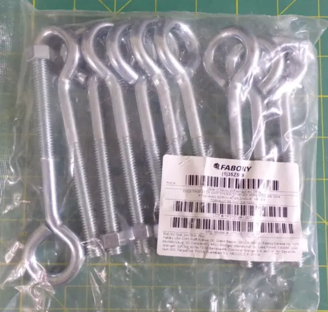 (10PK) Routing Eye Bolt, ZP, Nut, Shank D 3/8 in, (G)