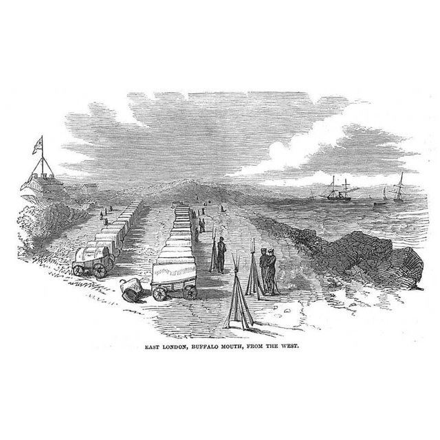 SÜDAFRIKA Blick auf Buffalo Mouth East London - antiker Druck 1852
