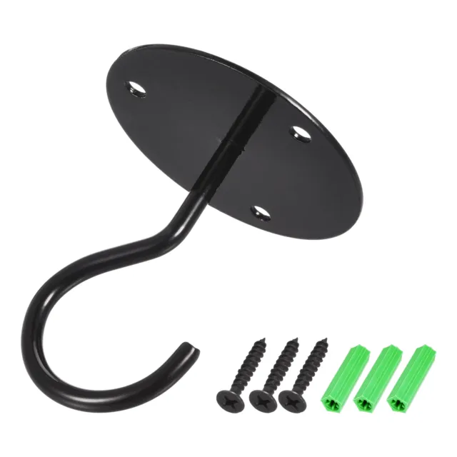 Ceiling Hooks Wall Mounted 65mm Round Plate Iron for Hanging Plants Black 3Pcs