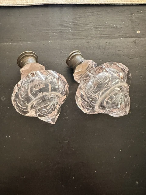 Antique set of 2 pink glass door knobs