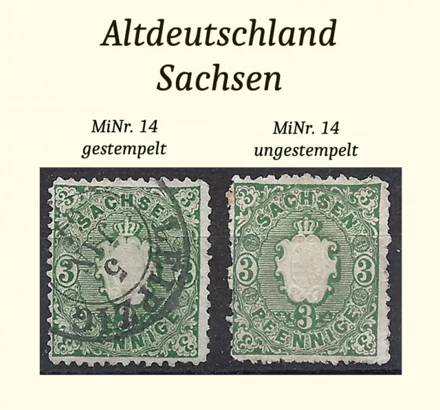 Altdeutschland Sachsen 2x  MiNr. 14 gestempelt, ungestempelt, günstige Marken