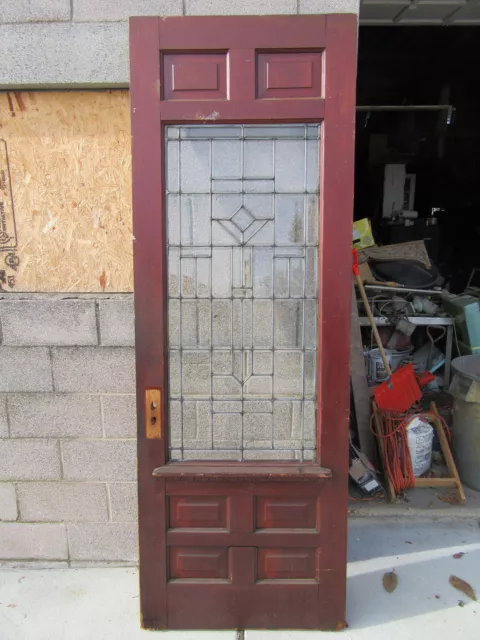 ~ ANTIQUE FULL BEVELED GLASS DOOR ZINC ~ 31.5 x 90.25 ~ ARCHITECTURAL SALVAGE ~