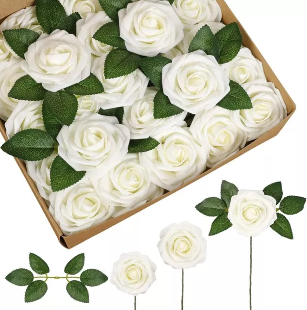50 Pack Artificial Flowers Faux Flowers Fake Flowers Ivory Roses