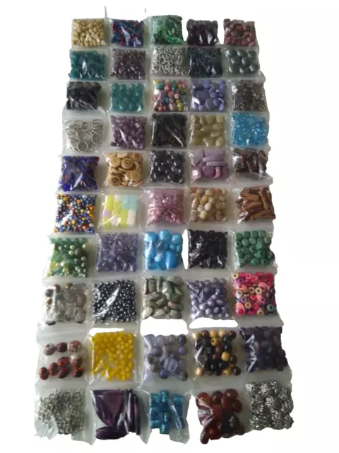 Jewellery Beads. Job Lot Of 50 Bags 1.52Kg Assorted Beads/Colours/Sizes/Designs